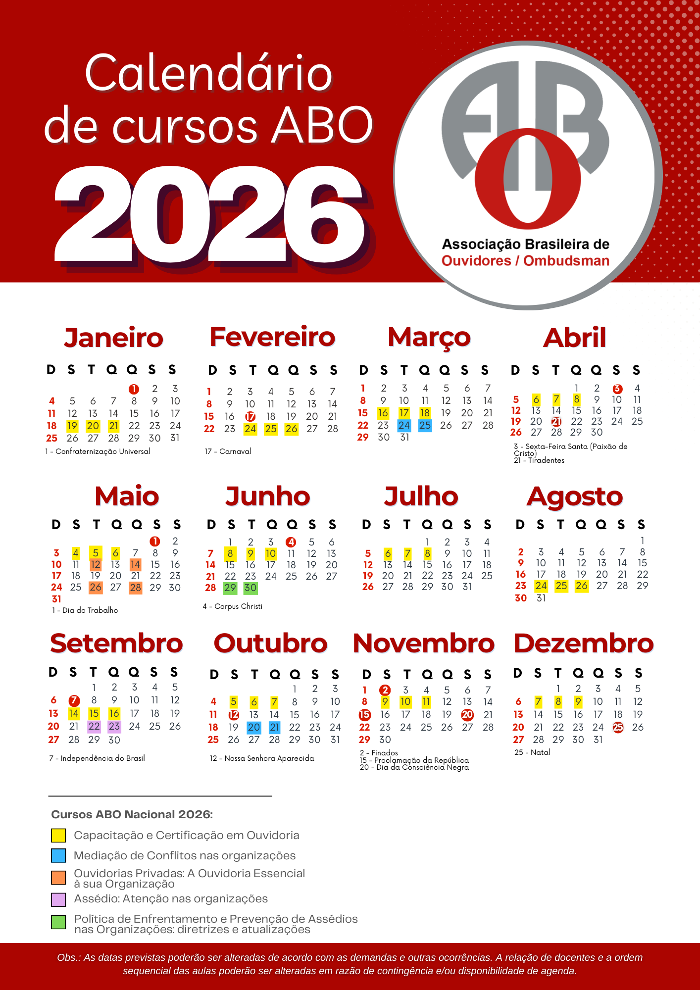 Calendário 2026