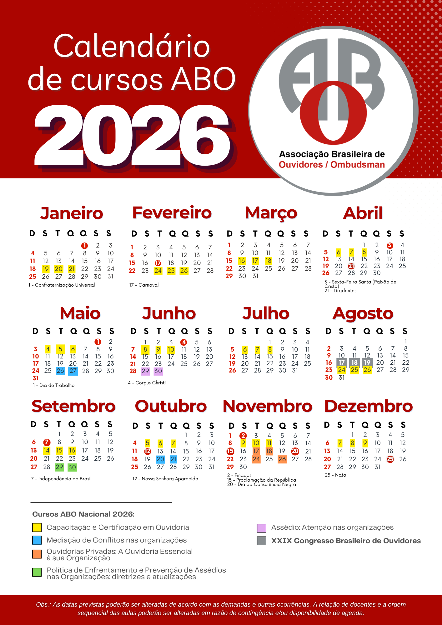 Calendário 2026