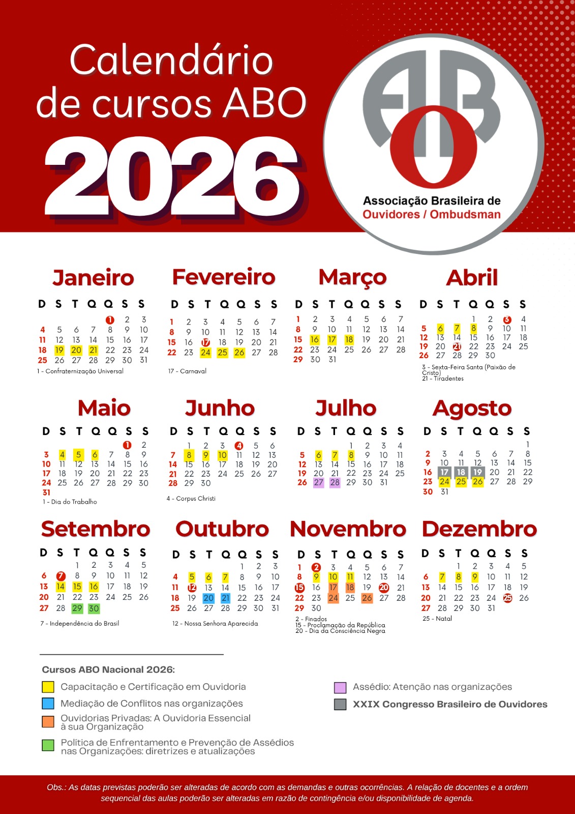 Calendário 2026