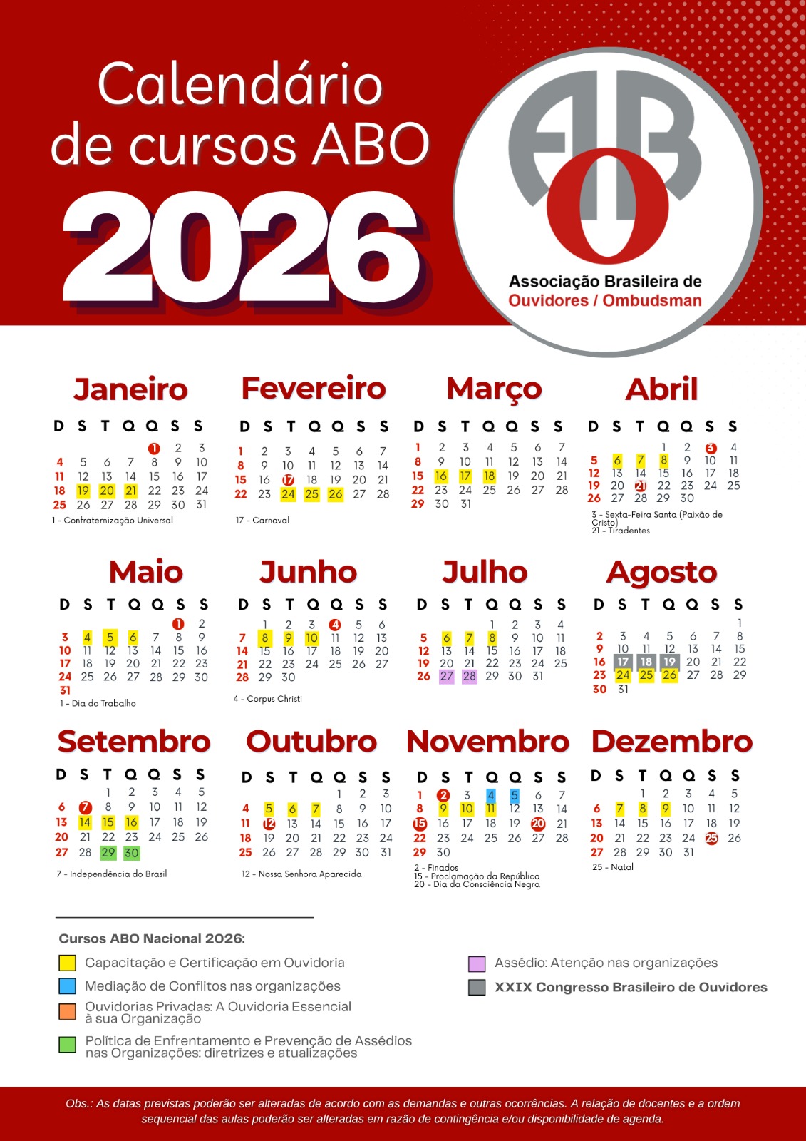 Calendário 2026